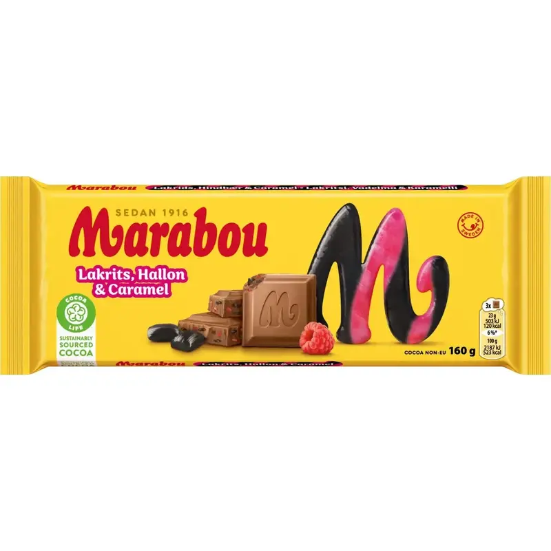 Marabou Chokladkaka Lakrits/Hallon/Caramel - Chocolate Bar Licorice/Raspberry/Caramel 160 g