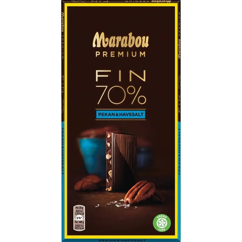 Marabou Chokladkaka Premium 70% kakao Sea salt pecan - Chocolate bar Premium 70% cocoa Sea salt pecan - 100g