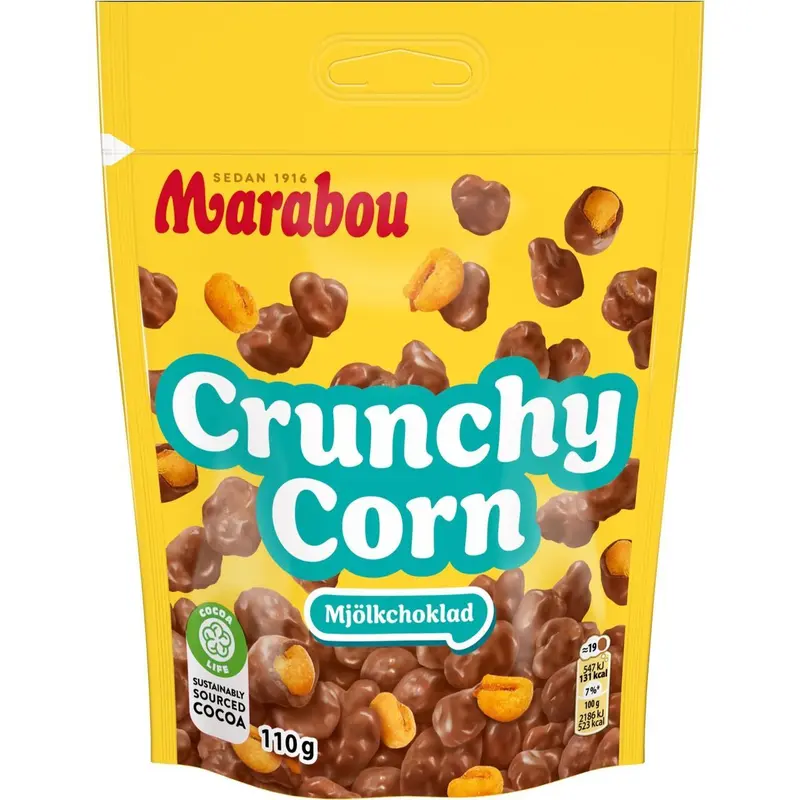 Marabou Chokladpåse Never Stop Crunchy Corn - Chocolate bag Never Stop Crunchy Corn - 110g