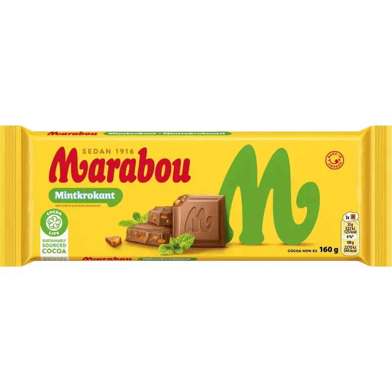 Marabou Mintkrokant - Milk Chocolate with Mint 160 g