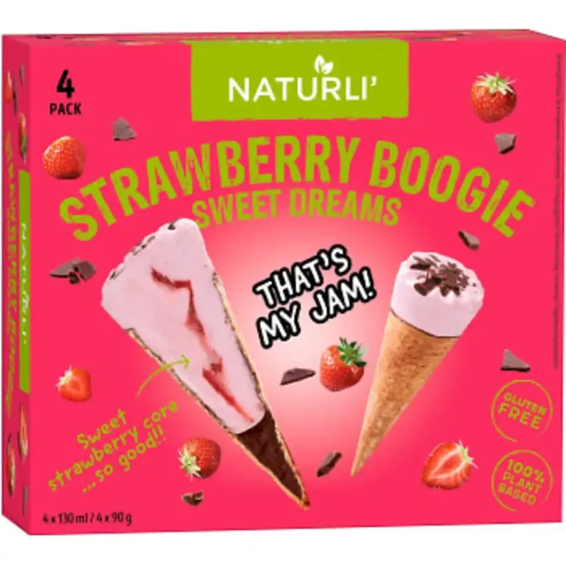 Naturli Glasstrut Strawberry Boogie Vegansk 4-p - Strawberry ice cream - 360g