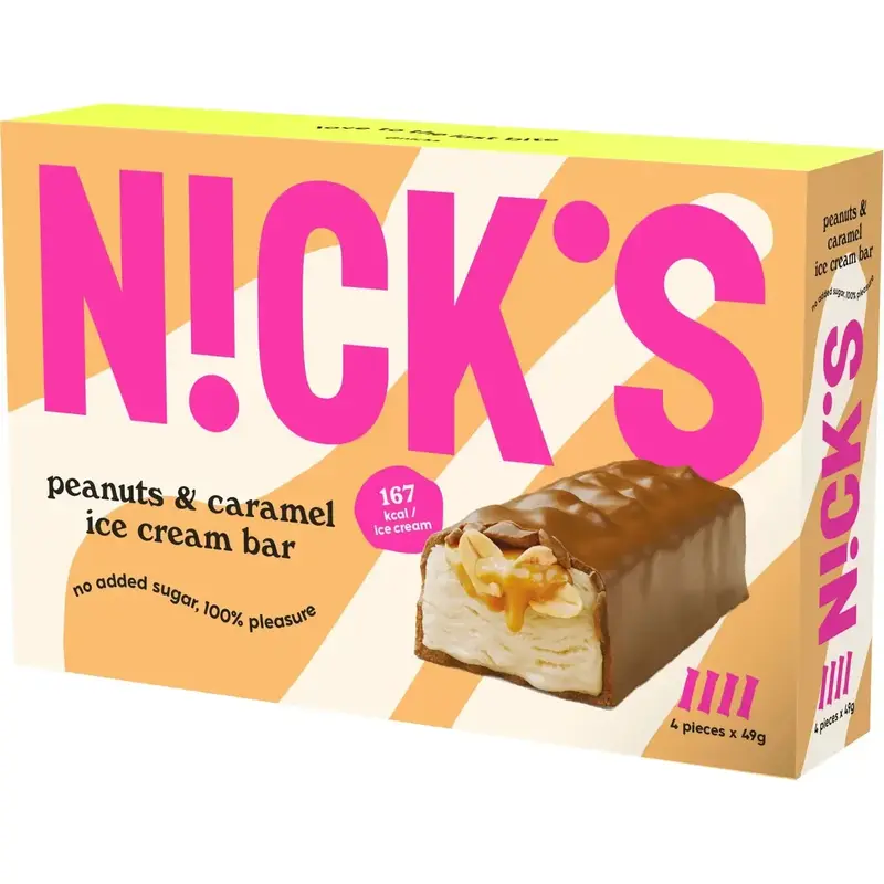 Nick's Glasspinne Peanuts & caramel bar 4-p - Ice Cream stick - 196g