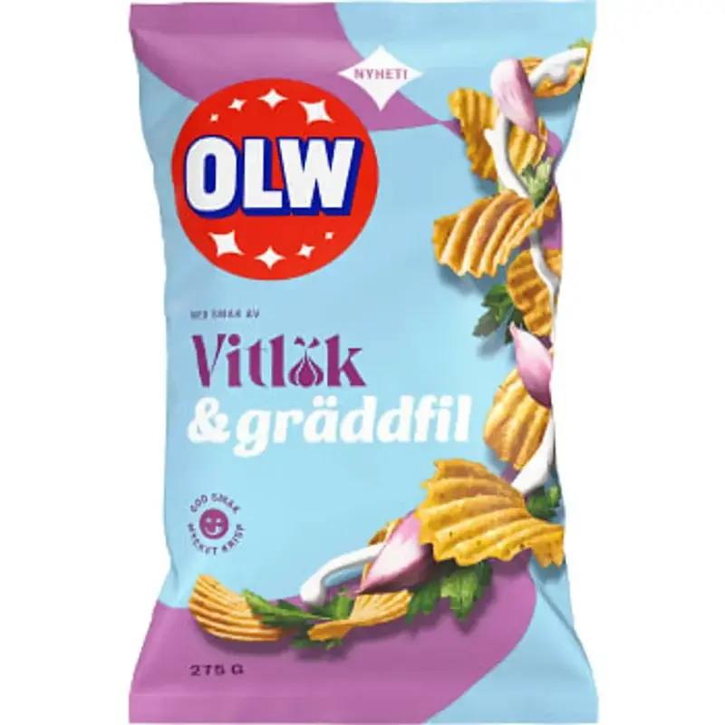 OLW Potatischips Chips Vitlök/Gräddfil - Potato Chips - 275g
