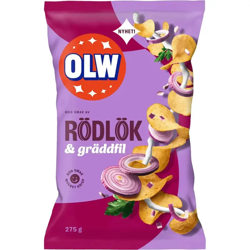 OLW Potatiships Rödlök & Gräddfil - Potato Chips - 275g