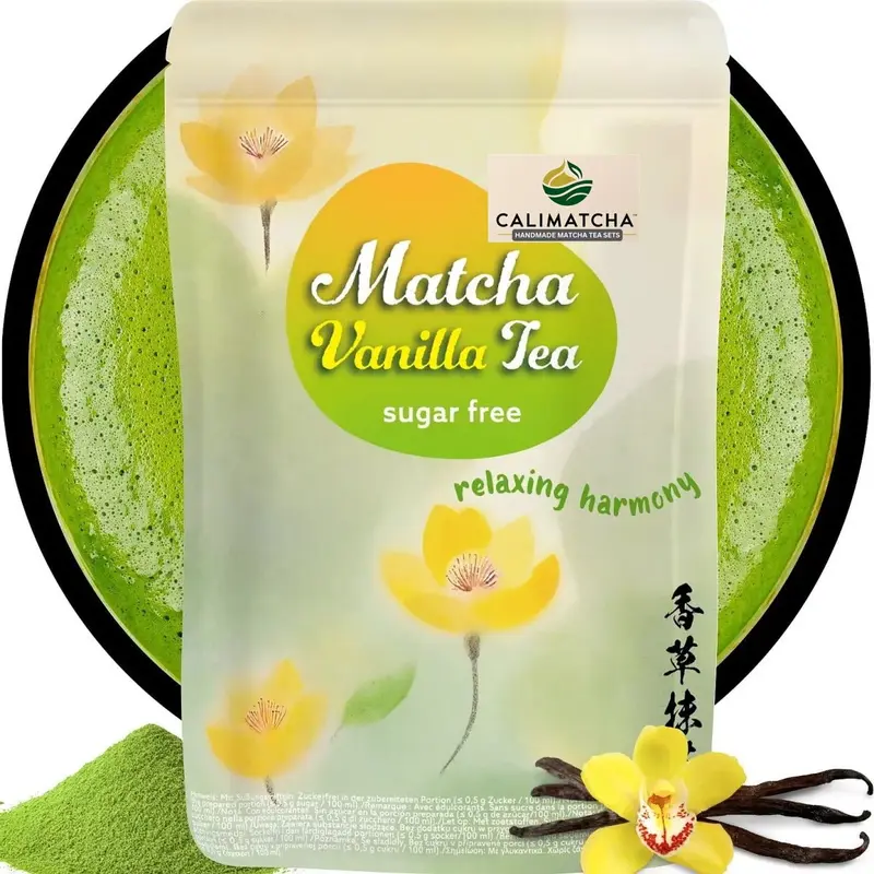 Premium Matcha Vanille - Grüntee Pulver mit echtem Vanilleextrakt, 100g