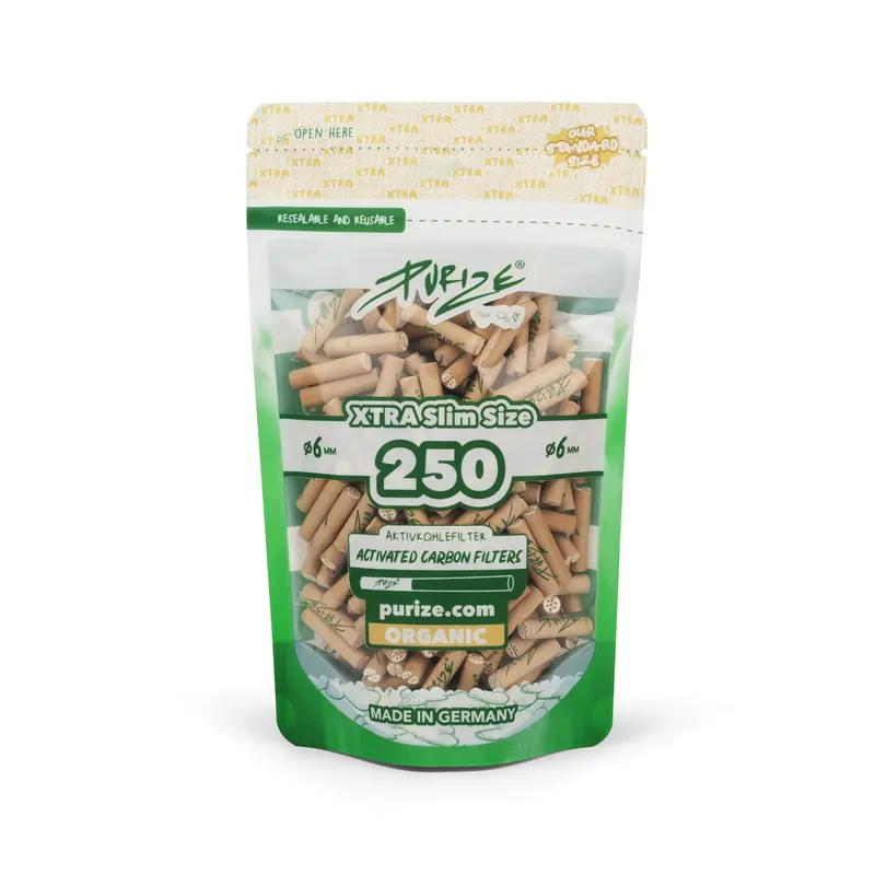 Purize | Xtra Slim Aktivkohlefilter 6mm | 250 Stück Organic