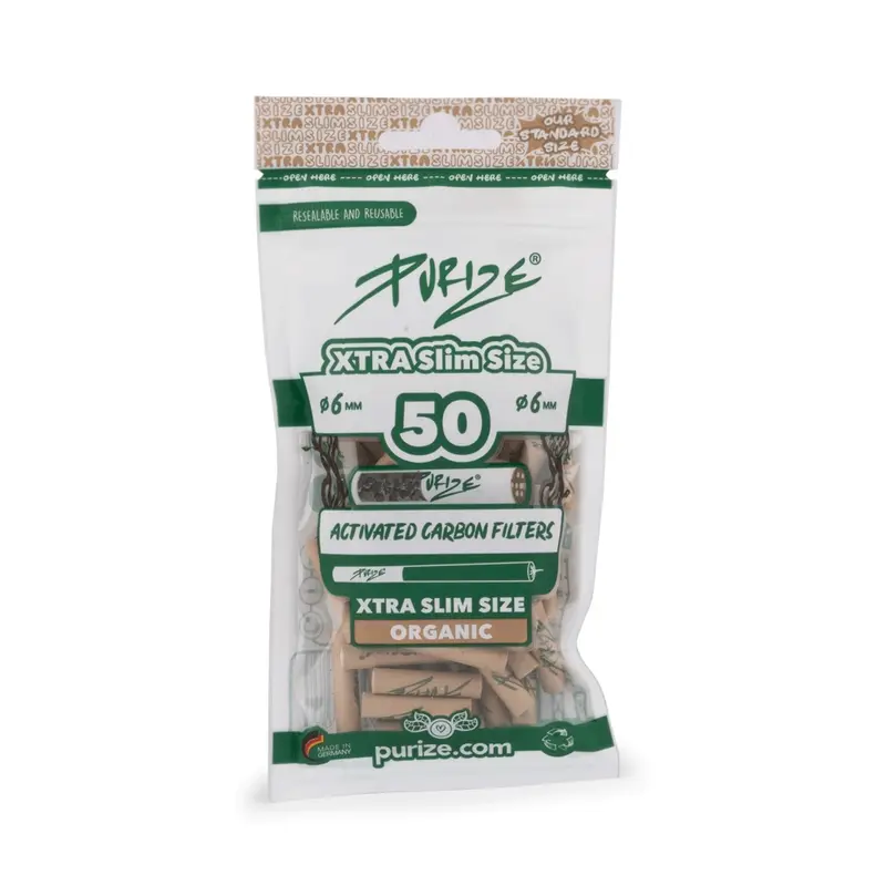 Purize | Xtra Slim Aktivkohlefilter 6mm | 50 Stück Organic