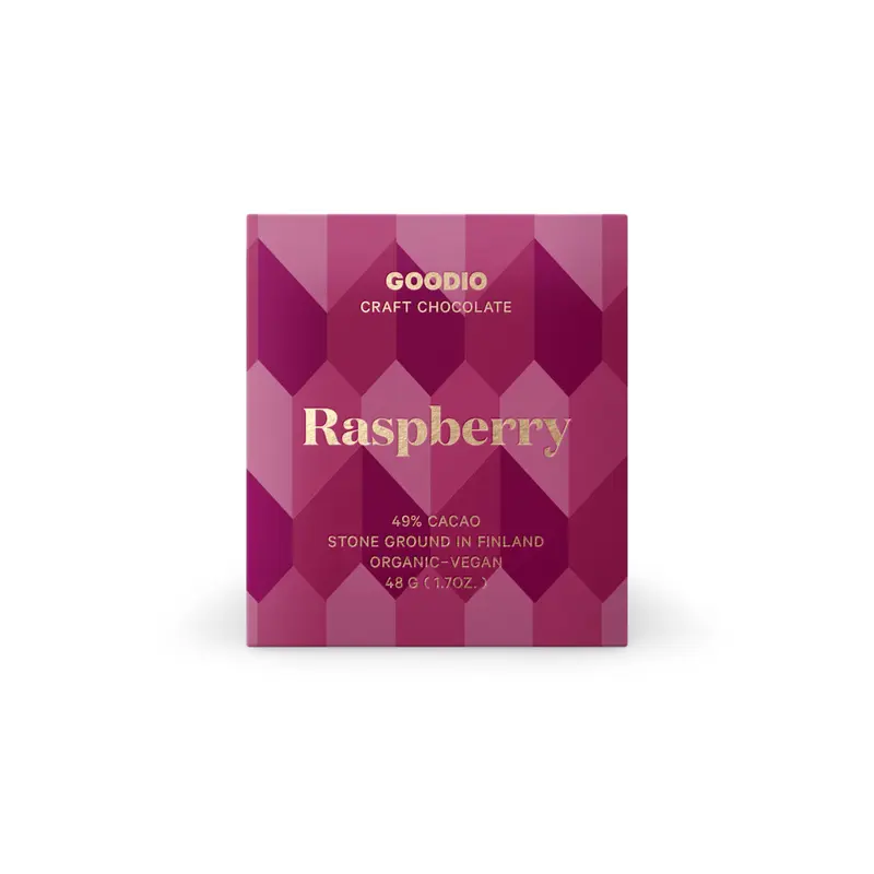 Raspberry 49% - Handgemachte Vegane Bio Schokolade - Goodio Chocolate Finnland - 48g