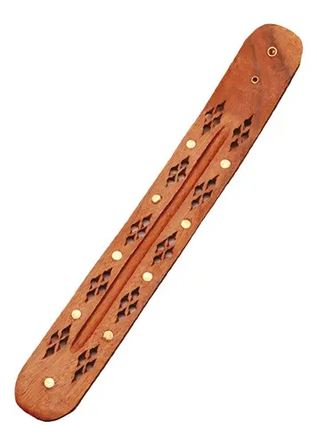 Räucherstäbchenhalter aus Holz | Schiffchenform mit Messingeinlage