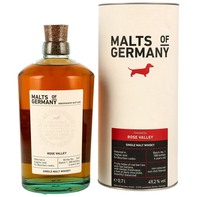 Rose Valley 4 y.o. Single Malt Whisky - Cognac & ex-Bourbon Casks - Malts of Germany