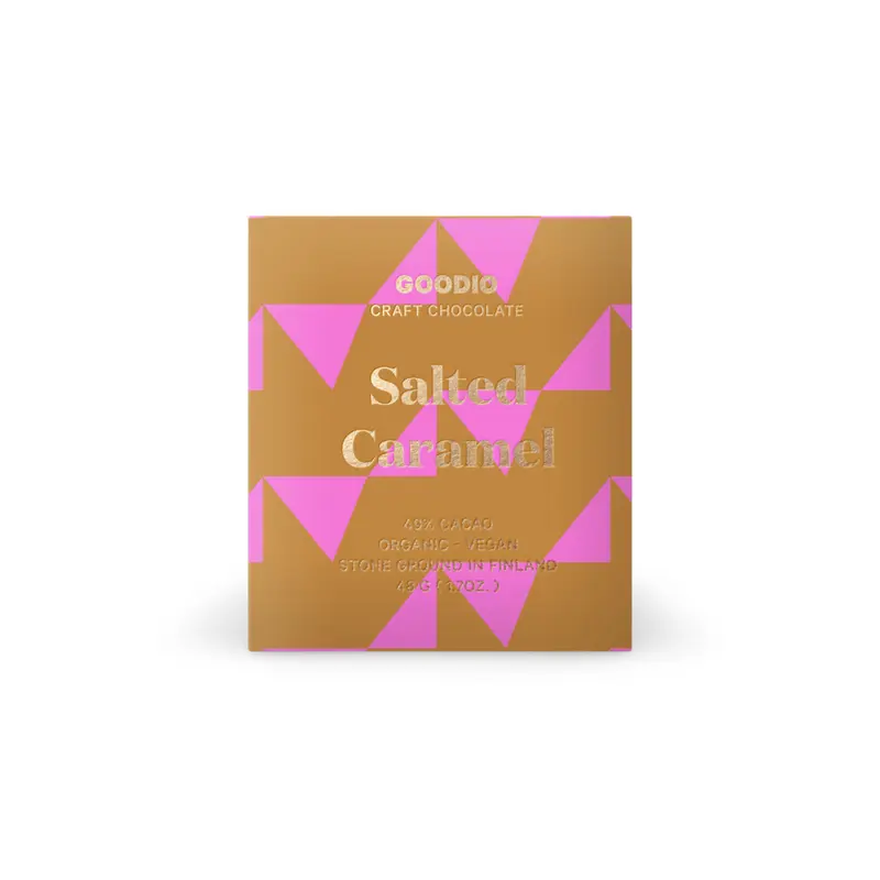 Salted Caramel 49% - Handgemachte Vegane Bio Schokolade - Goodio Chocolate Finnland - 48g