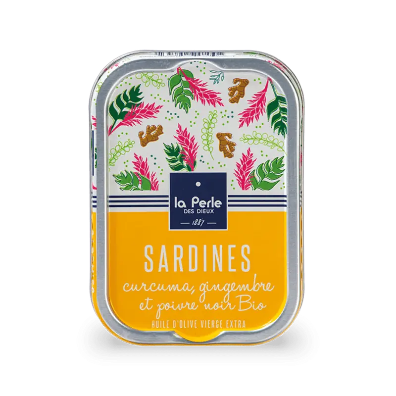 Sardines à l'huile d'olive, curcuma, gingembre et poivre noir bio