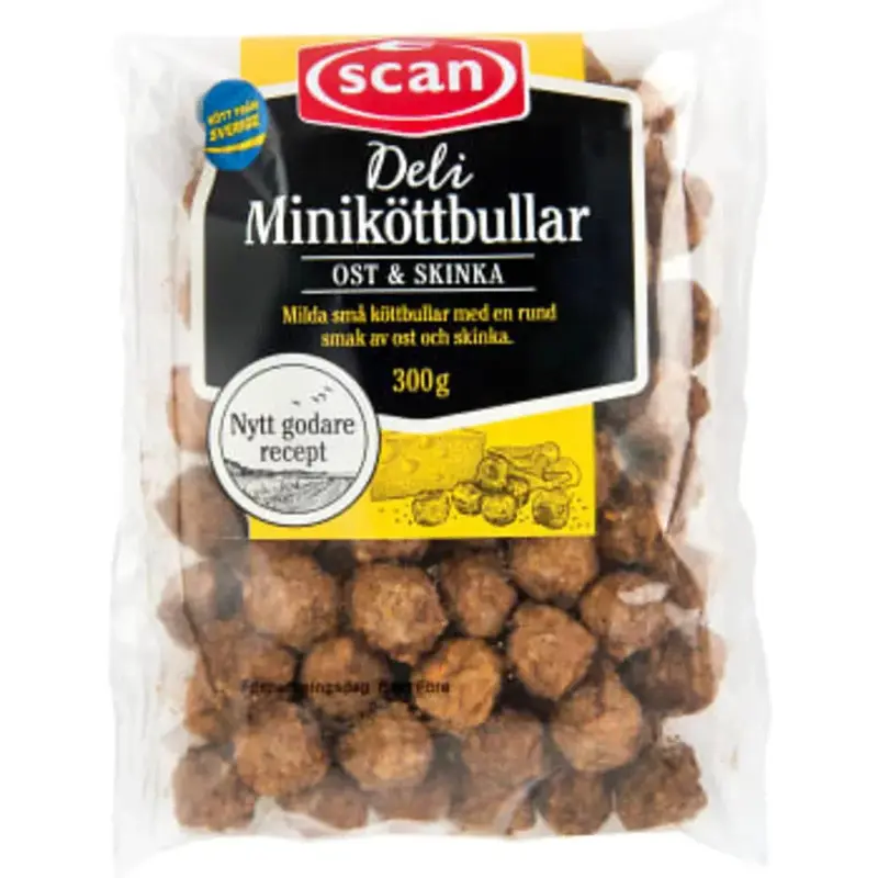 Scan Mini Köttbullar Ost & Skinka Stekta- Meatballs Mini Cheese & Ham Fried 300g