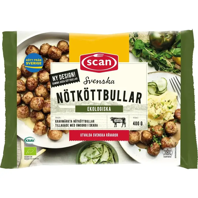 Scan Nötköttbullar Svenska Ekologiska Fryst - Frozen Beef Meatballs - 400g