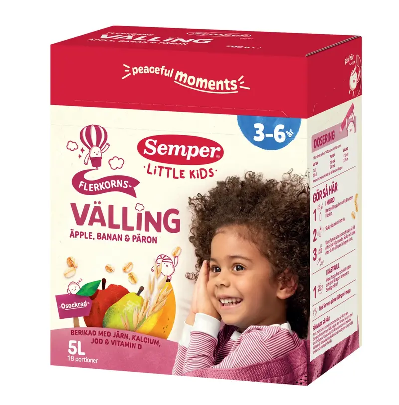 Semper Flerkornsvälling Äpple, Banan, Päron - Milk Gruel w fruit 3-6 years 5L
