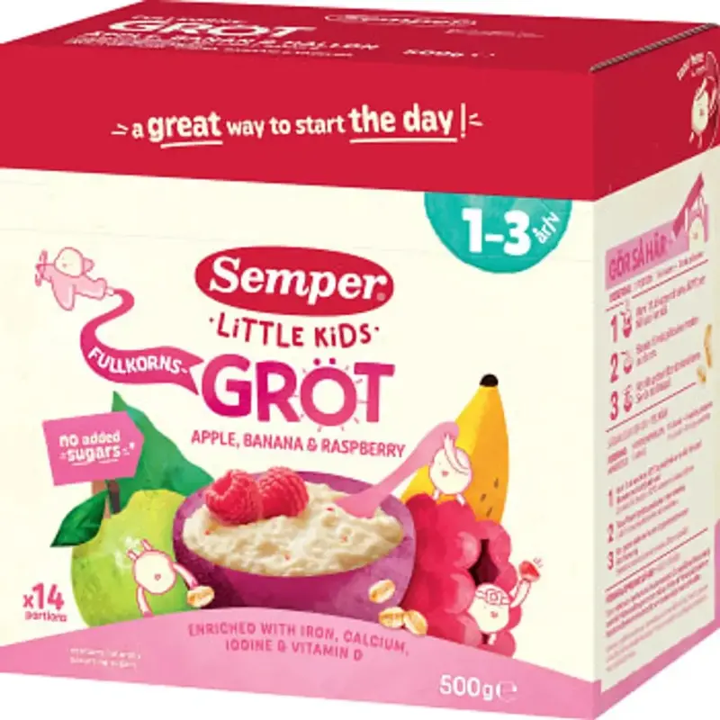 Semper Fullkornsgröt Apple, Banana & Raspberry 1-3 år - Wholegrain porridge - 500 g