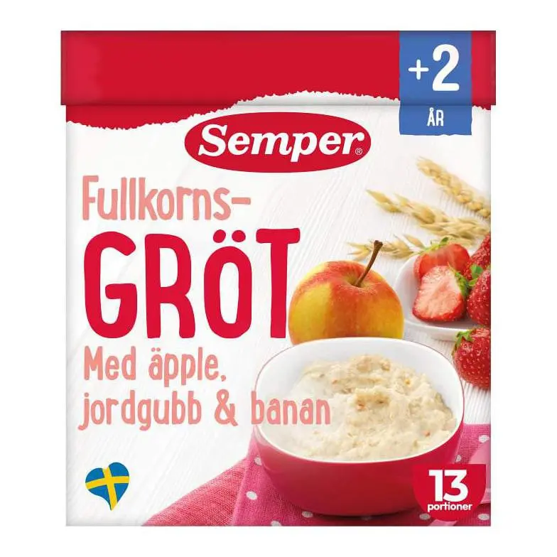 Semper Fullkornsgröt Äpple/Jordgubb/Banan - Oat Porridge Apple/Strawberry/Banana, 2 years, 470 gr