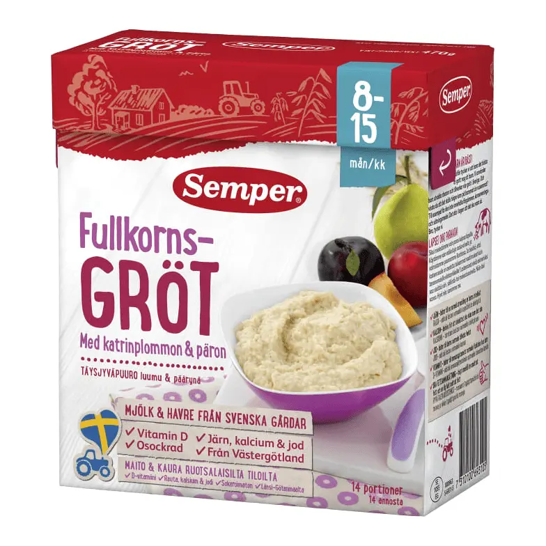 Semper Fullkornsgröt Katrinplommon & Päron - Oat Porridge Prune & Pear, 8-15 months, 470 g