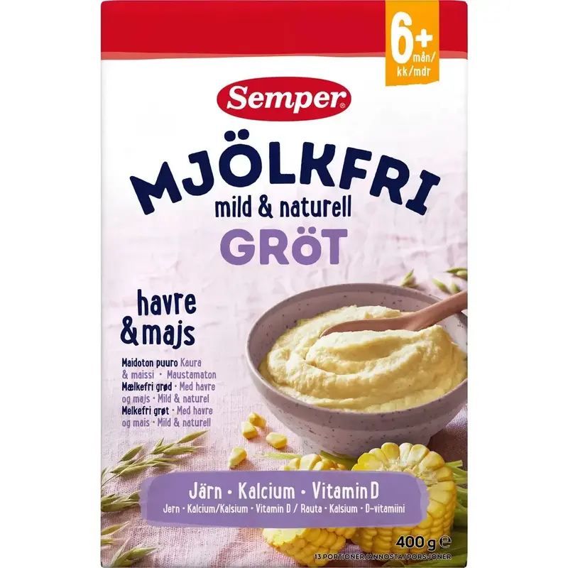 Semper Havregröt Naturell Mjölkfri Från 6m - Oatmeal Natural Dairy Free from 6m - 400g