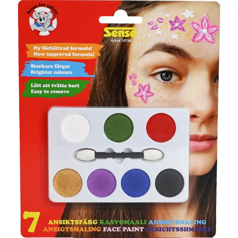Sense Ansiktsfärg med pensel – Face Paint with Brush - 1 kit, 7 colours