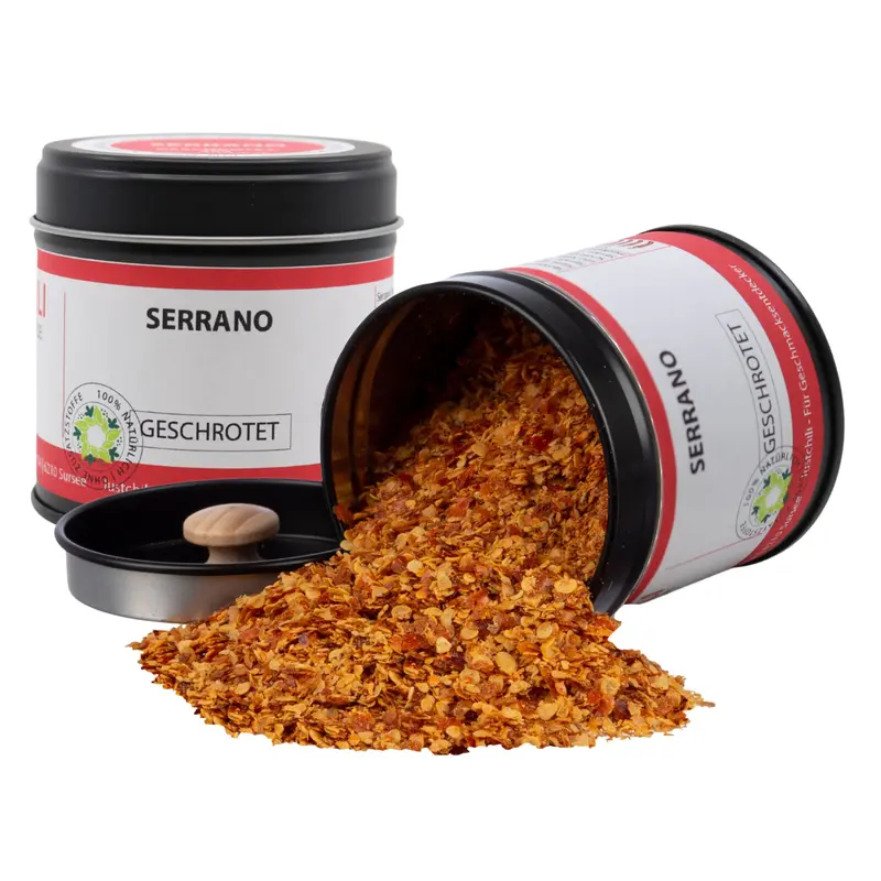 Serrano Chili geschrotet