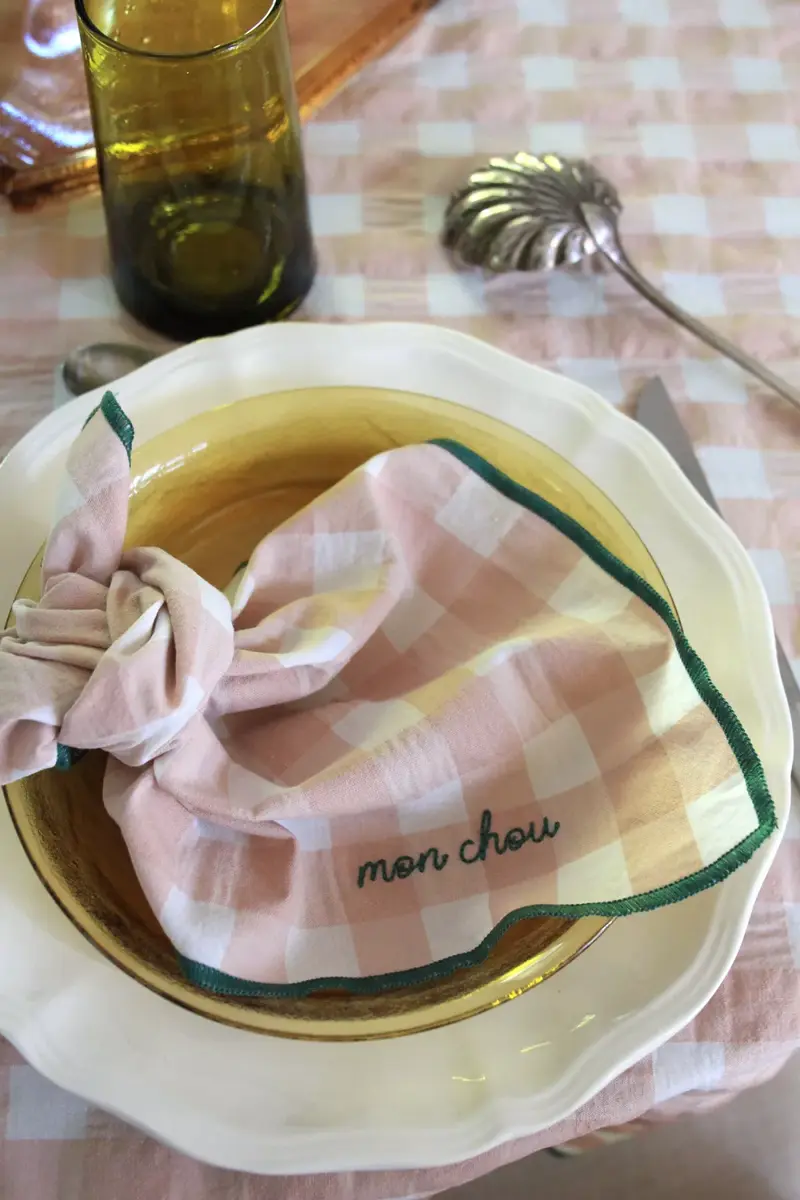 Serviette de table rose macaron "mon chou"