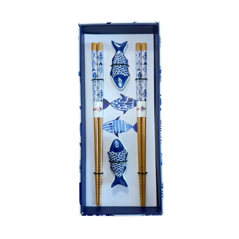 Set de baguettes avec repose-baguettes en forme de poisson en céramique - JADE TEMPLE