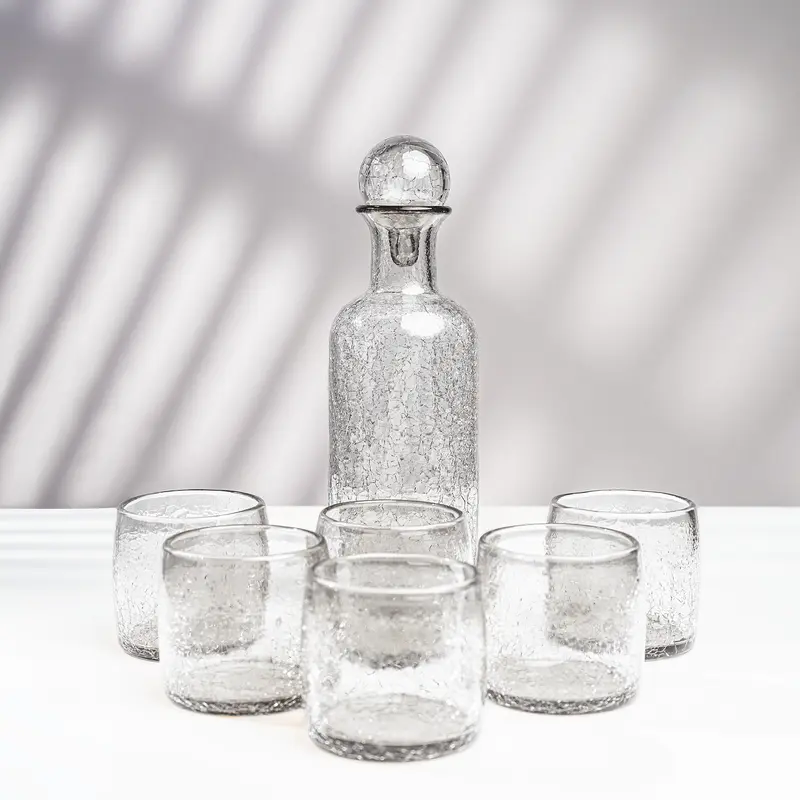 Set mit 6 Lella-Gläsern aus geblasenem und rissigem Glas - durchsichtig