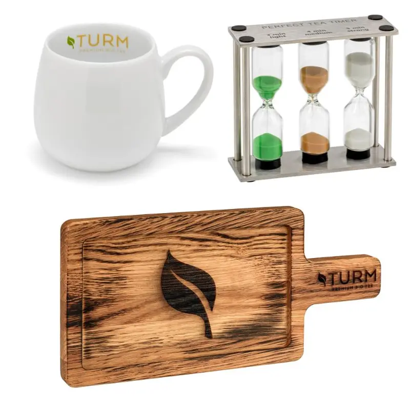 Set Tee Porzellanbecher, Griffbrett und Teatimer