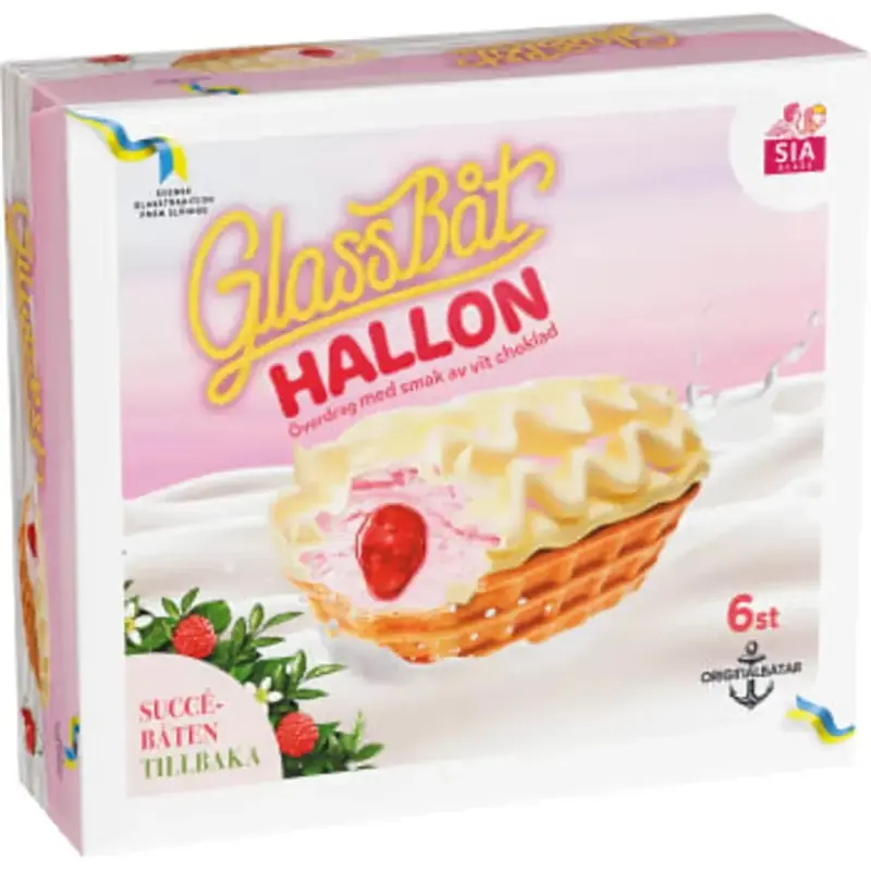 SIA GLASS Glassbåt Hallon Vit choklad 6-p -  Ice cream boats Raspberry 6-p - 510 g