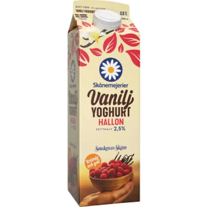 Skånemejerier Vaniljyoghurt Hallon 2,5%  - Vanilla yogurt Raspberry   -  1l