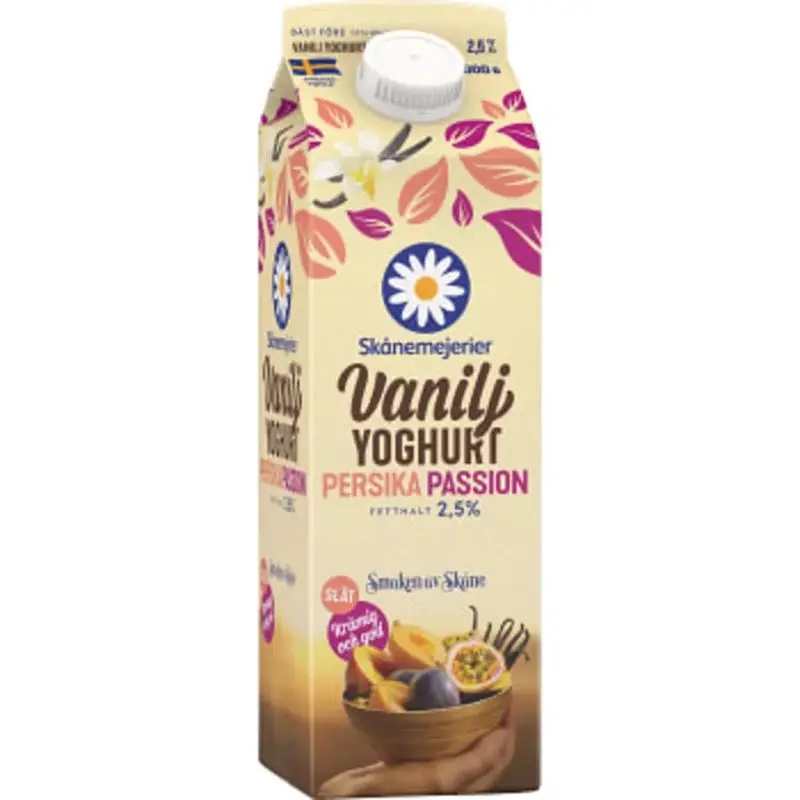 Skånemejerier Vaniljyoghurt Persika & Passion 2,5%  - Vanilla yogurt Peach & Passion   - 1l