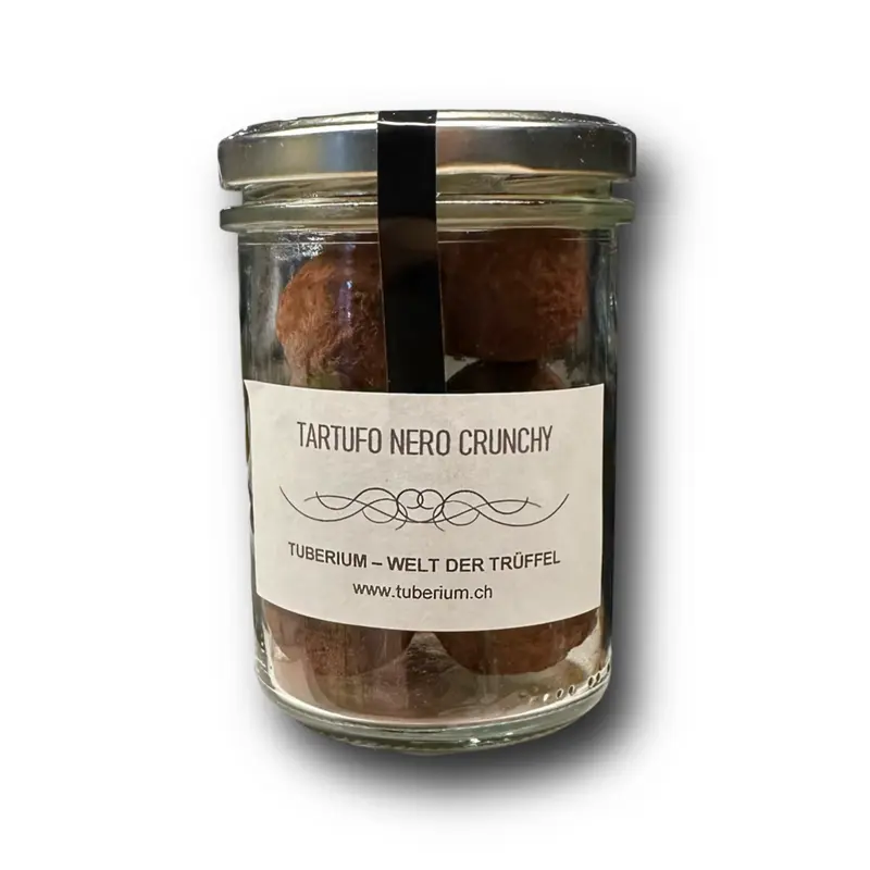 Tartufo Nero Crunchy – Schweizer Trüffelpralinen mit dunkler Schokolade & schwarzem Trüffel (100 g)