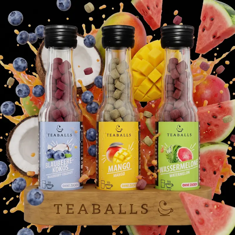 TEABALLS 3er Set URLAUBS-TRIO – Mango • Blaubeere-Kokos • Wassermelone