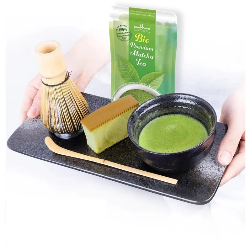 Tee Set Buraun mit 30g Matcha Tee Tablett - Geschenkidee