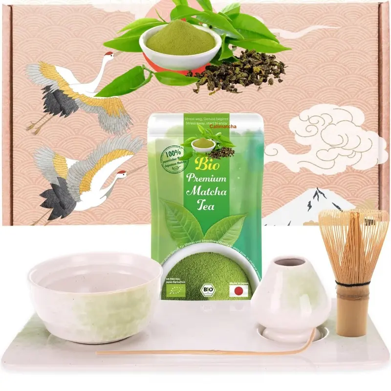 Tee Set Matcha Tamago mit 30g Matchatee Tablett Geschenk