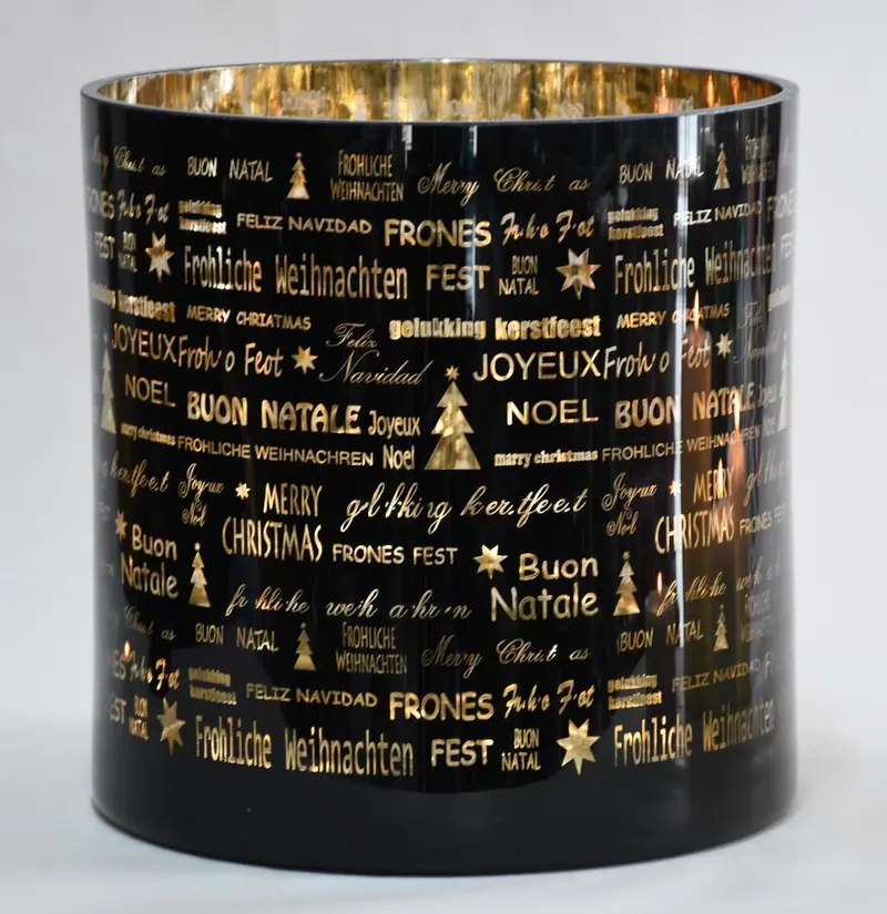 Teelicht gold/schwarz frohe Weihnachten