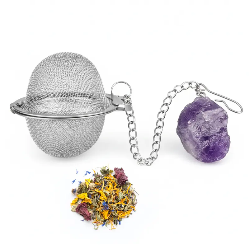 Teesieb mit Amethyst-Anhänger (Teeei, Teekugel, Gewürzsieb)