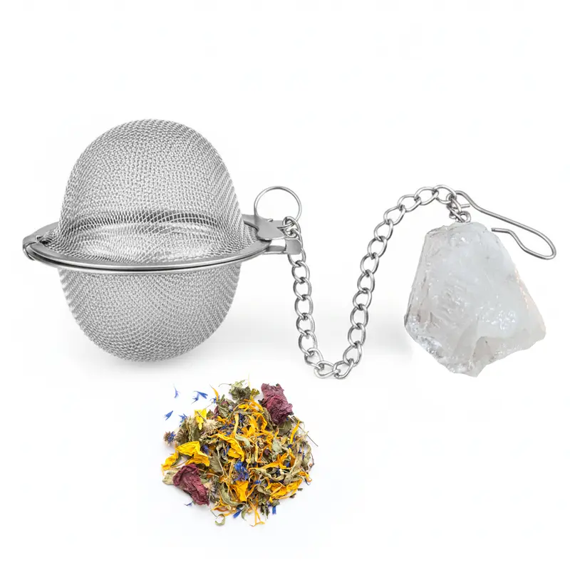 Teesieb mit Bergkristall-Anhänger(Teeei, Teekugel, Gewürzsieb)