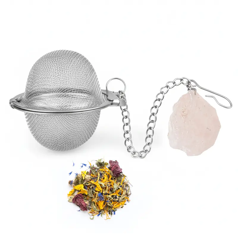 Teesieb mit Rosenquarz-Anhänger (Teeei, Teekugel, Gewürzsieb)