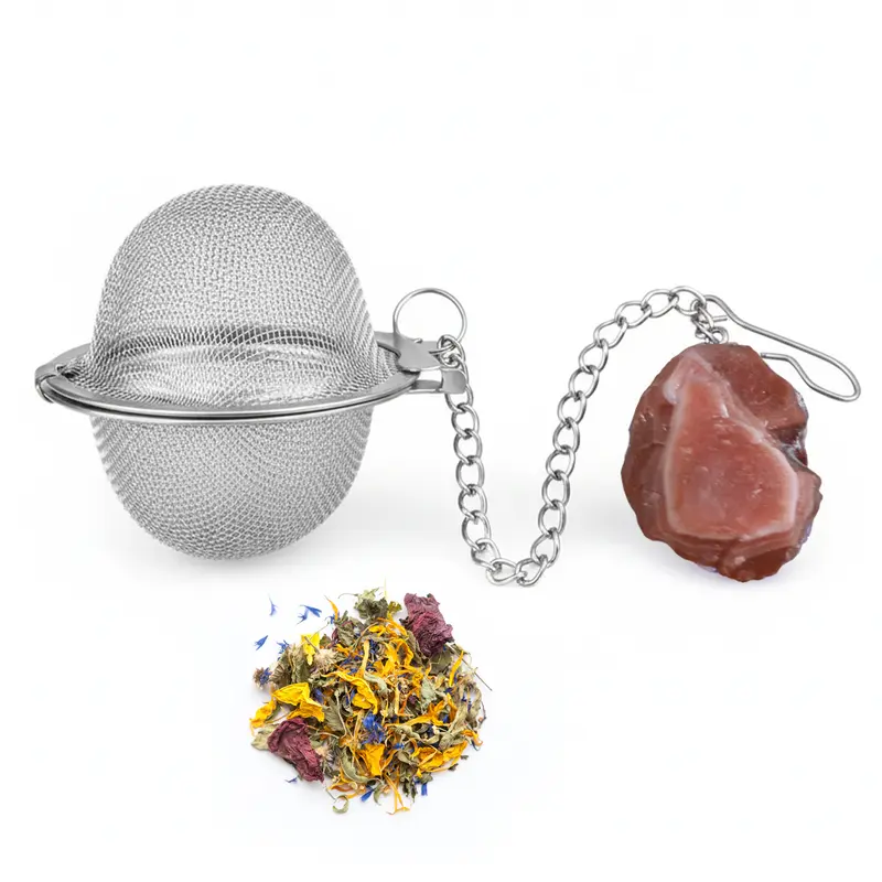 Teesieb mit rotem Achat-Anhänger (Teeei, Teekugel, Gewürzsieb)