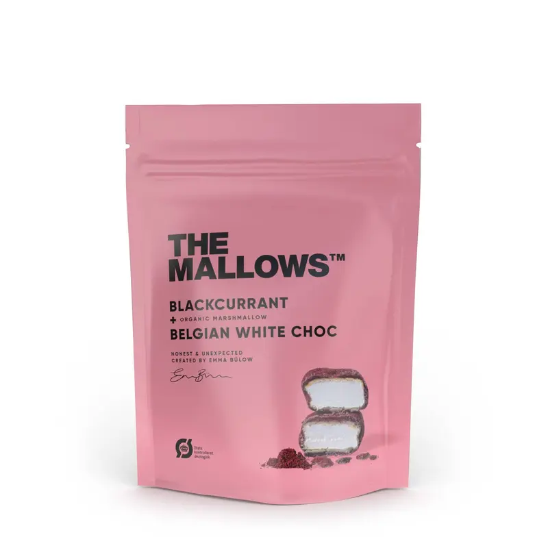 THE MALLOWS BLACKCURRANT & WHITE CHOC - CHOC COATED MARSHMALLOWS