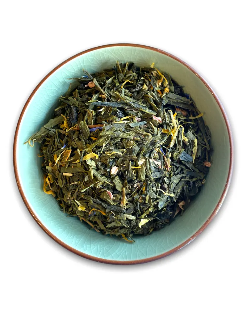 Tibetanischer Tempeltraum Bio – Grüntee mit Pfirsich, Mango & Rosenblüten | Teemotion