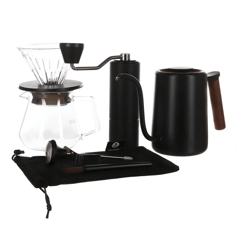 Timemore Pour Over Geschenk Set - C3S Pro Kaffeemühle, Gooseneck Kettle, Filterhalter, Thermometer, Bürste und Glaskaraffe