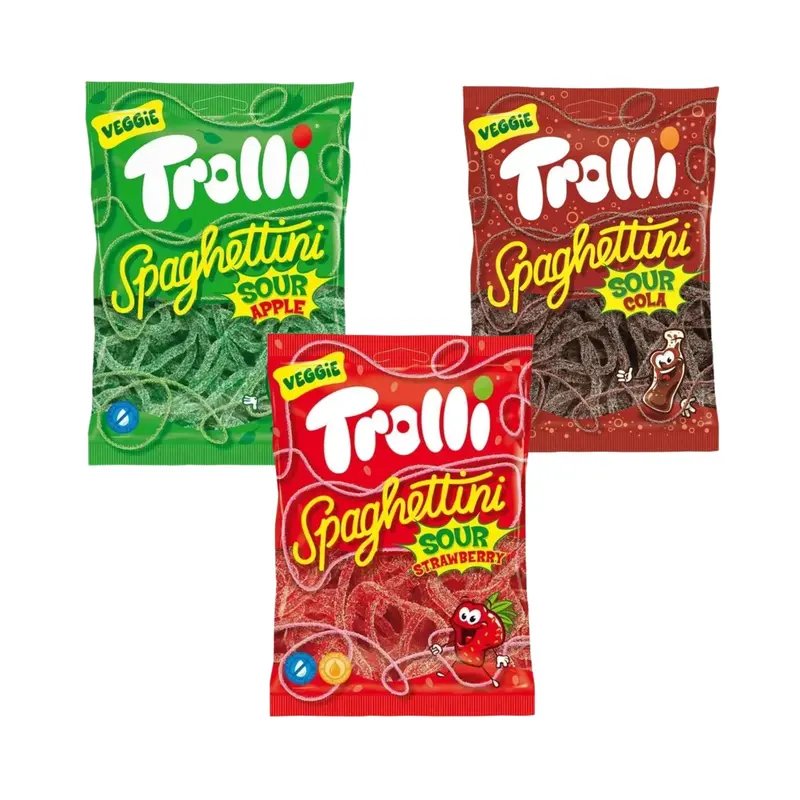 Trolli Spaghettini Bundle (3er-Pack) – Apfel, Erdbeere & Cola