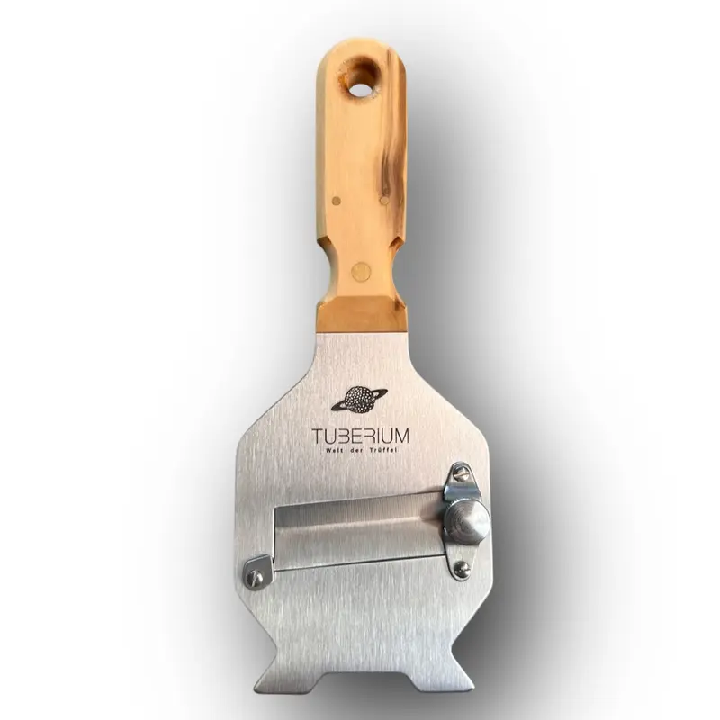 Trüffel- Hobel handgefertigt aus Inox-Edelstahl und Olivenholz-Griff