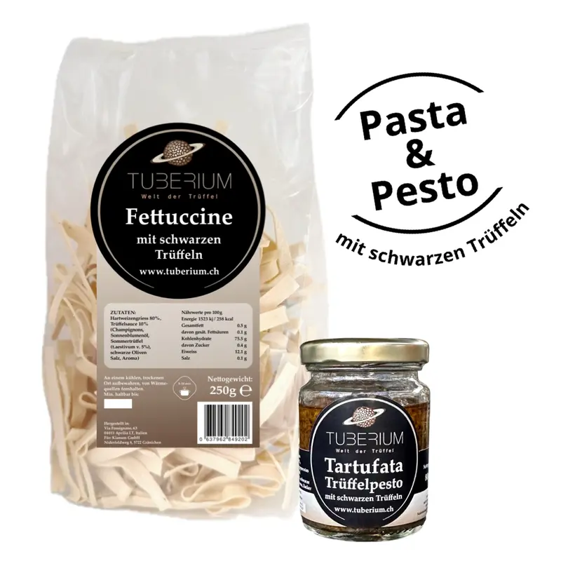 TUBERIUM Trüffel Pasta Set – Fettuccine (250g) & Tartufata (80g) mit schwarzem Trüffel