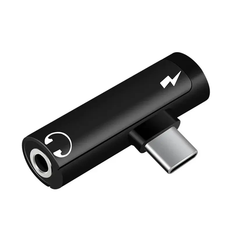 USB-C auf 3,5mm Klinke Adapter & USB-C Port zum Laden | 2-in-1 Audio Konverter | Schwarz