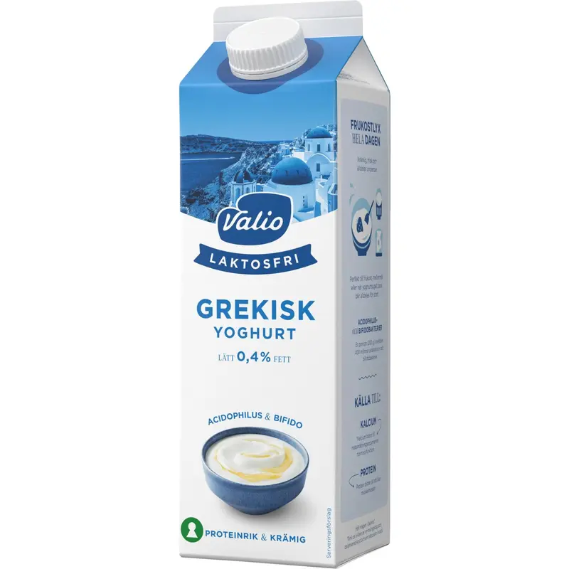Valio Grekisk Yoghurt Naturell Laktosfri 0,4% – Greek Natural Lactose-Free Yogurt 0.4% - 1000g