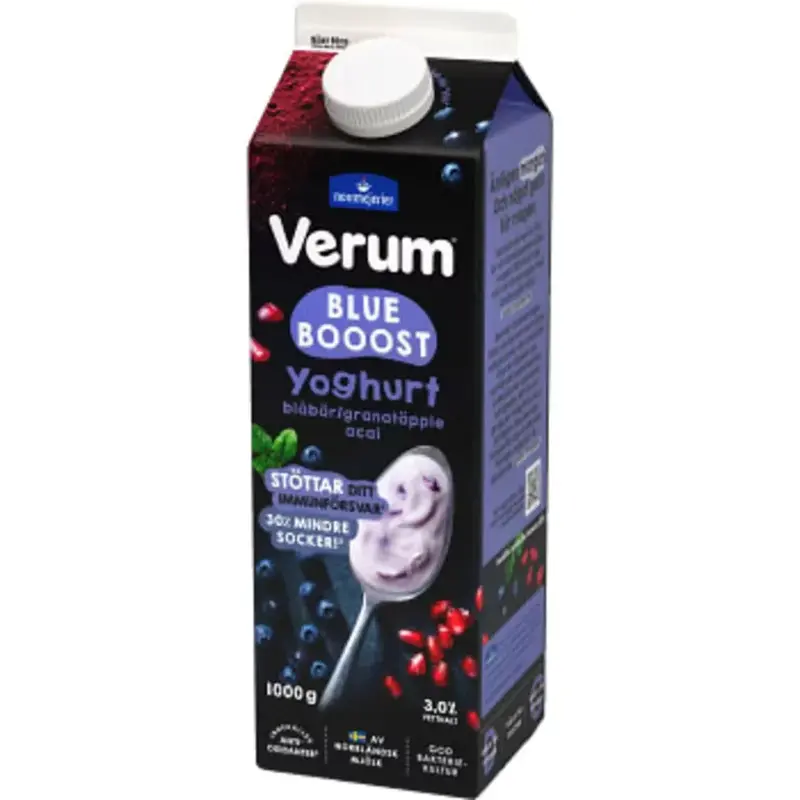 Verum Blue Boost Blåbär Granatäpple 3% - Yogurt Blueberry Pomegranate 3% - 1l
